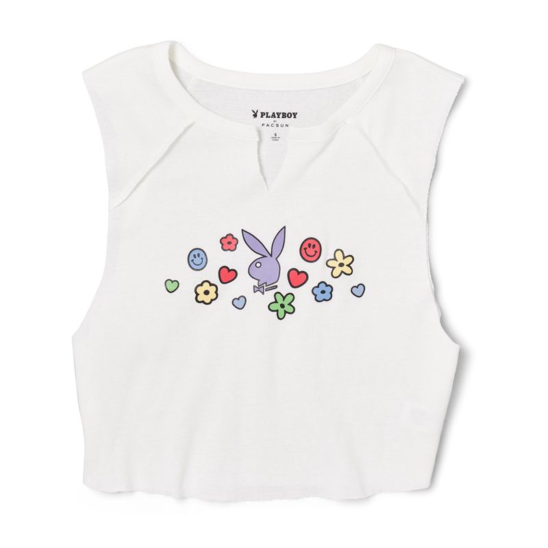 Tank Playboy Doodle Notched Raglan Donna Bianche | 01856OMZY