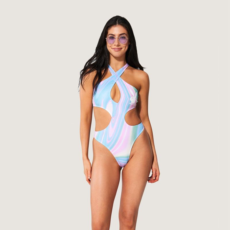 Costumi Da Bagno Playboy Cut Out Cross Halter One Piece Donna Colorate | 63175SVLF