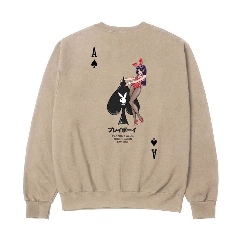 Felpa Con Cappuccio Playboy Ace Of Spades Crewneck Sweat Uomo Marroni | 12697PKSG