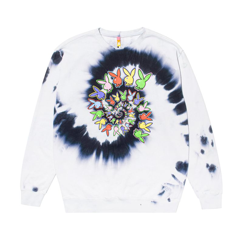 Felpa Con Cappuccio Playboy Color Bars Spiral Tie-Dye Crewneck Donna Bianche Nere | 45619HWTV